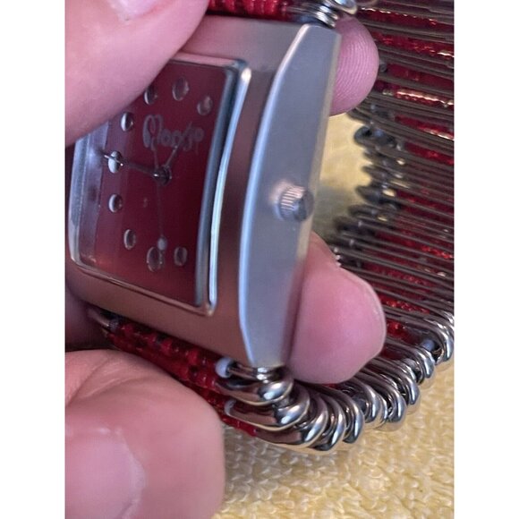 Womens Monji Watch Red Silver Tone Beaded Safety Pin (needs Battery) - Picture 4 of 8